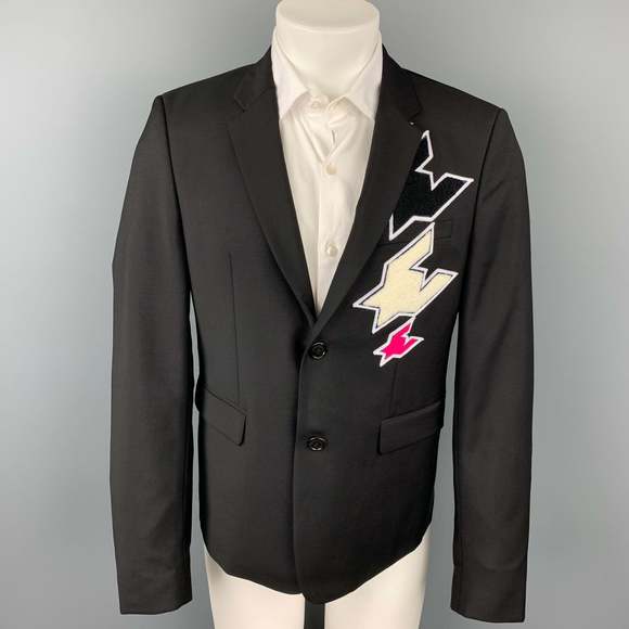 KRIS VAN ASSCHE Black Patches Wool Notch Lapel Sport Coat - Picture 1 of 10